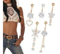 UYVPAER 5 Pièces Piercing Nombril Acier, Belly Button Rings Pendentif Long, Piercing Nombril Acier Inoxydable Comprend Des Formes De Papillon, De Fleur Et De Cœur