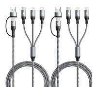 UZAHSK 5-in-1-Multi-Ladekabel, 2 Stück, 1,2 m USB-A/C-Multi-Ladekabel auf Lightning/Typ C/Micro-USB-Anschlüsse, geflochtenes Mehrfach-Ladekabel für alle Geräte für iPhone-Serie, Samsung, Tablets, PS