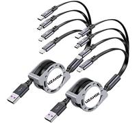 UZAHSK Câble De Charge Multiple 4 En 1[4A/1,2m] Câble De Charge Rapide USB RÉTractable De 2Pack Avec ip/Micro USB/Type C Pour phone 15/14/13/12/11/X/8/7,Samsung Galaxy,Huawei,Xiaomi,Sony,HTC,LG.(Gris)