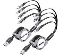 UZAHSK Câble de charge rétractable multi USB 4 en 1 [4 A 1,2 m] Câble de charge USB multiple avec double ports IP/Type C/Micro USB pour iPhone 17/16/15/14/13/12/11/X/Huawei/Samsung/Google/Sony
