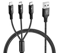 UZAHSK Câble Multi USB 3 en 1 Cord Universel 1.8M/4A Multi USB Câble de Chargement en Nylon avec IP/Type C/Micro/Connecteur Pour Phone 17/16/15/14/13/12/11/X/8/Galaxy/Huawei/Kindle.(Noir)