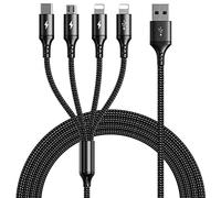 UZAHSK Câble Multi USB,[4A/3m] 4 en 1 Universel Multi Chargeur Câble de Chargement avec 2*iP/Micro USB/Type C Connecteur pour Phone 15/14/13/12/11/X/8/Samsung/LG/Huawei/Nokia/OnePlus/Xiaomi.(Noir)