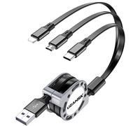 UZAHSK Multi-USB RÉTractable Câble De Charge, Paquet De 1 Câbles De Charge USB 3 en 1, Par Avec Port ip/Micro/Type-C, Les Tablettes Samsung Huawei Phone XS/X/s8/7 Utilisent La Charge. (Black)