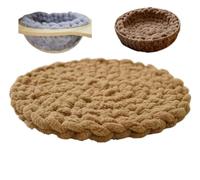 UzeEnde Tapis rond tissé à la main pour chat - Coussin tricoté doux de style bohème pour dormir, pétrir, tapis confortable pour lits en capsules, arbres à chat, cages, canapé, se détendre en toutes