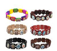 UZEXYA 6 Pièces Bracelet Chretien, Bracelet Chapelet, Wooden Jesus, With Small Plaques With Images Of Saint Jesus Religious Gift Pour Men And Women (A)