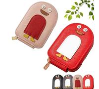 UZIPZ Cute Penguins PU Credit Card Coin Wallet, Penguin Credit Card Wallet, Penguin Credit Card Holder, Penguin Wallet with 11 Card Slots for Women Men (Red+Pink)