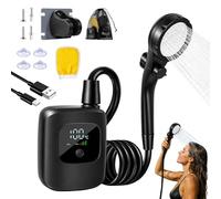 UZIPZ Kit Douche Camping, Douche Portable Électrique Rechargeable avec Batterie 4000mAh, Pompe de Douche Extérieur et Tête de Douche Vanne D'arrêt, Débit 5 L/Min (Noir)