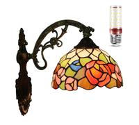 Uziqueif Applique Murale Interieur Vintage, E27 Rétro Appliques Murales, Lampe Murale avec Abat-jour en Vitrail pour Couloir, Chambre, Salon, Cuisine, Bar, Café, Restaurant, Salle à Manger,Flower c