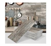 Uziqueif Autocollants de carrelage pour Salle de Bains et Cuisine Stickers Carrelage, Imitation grain de bois Imperméables Auto-adhésifs autocollant mural Décoration,20x10cm,Gray 15,16pcs