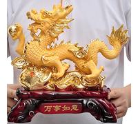 Uziqueif Feng Shui Statue de Dragon Chinois en résine - Symbole de prospérité - Décoration de Maison ou de Bureau,Sand Gold,33 * 17 * 31cm