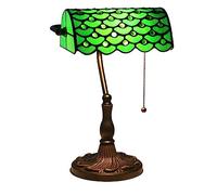 Uziqueif Lampe Banquier Verte, Vintage Lampe Tiffany, Abat Jour Verre, avec Interrupteur à chaîne à Tirer, pour Bureau bibliothèque étude Bureau Chambre,A
