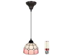 Uziqueif Lampe Suspendue Tiffany, Lampes suspendues Vintage de 8 Pouces, plafonnier pour Salle à Manger, Salon ou Cuisine, Chambre à Coucher, Hauteur réglable, LED, Abat-Jour en Verre,Rose