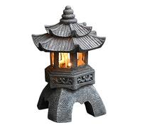 Uziqueif Lanterne de jardin japonaise - Ornements solaires japonais - Zen - Lanterne ornementale - Décoration d'intérieur et d'extérieur - Lampes solaires pour jardin, patio, H 26 cm, gris
