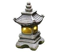 Uziqueif Lanterne Japonaise Exterieure Jardin, Solaire Exterieure Décoratifs Jardin Zen Statue Lanterne Pagode,Créatif Cadeau Vintage Artisanat,Solaire Lumières Décoration Lampe,17 * 34 cm