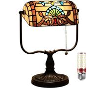 Uziqueif Tiffany Lampe, Vintage Lampe Banquier, E27 Art Deco Lampe De Bureau, avec Interrupteur à Chaîne, pour la Commode de Bibliothèque Salon Chambre Hôtel