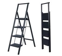 UZIRO Escabeau 4 Marches, Escabeau Pliable et Compact, Echelle Décorative avec Marche Pied Antiscivolo, Idéal pour Maison, Peinture et Décoratif, Durable, Facile à Ranger, Couleur Noir