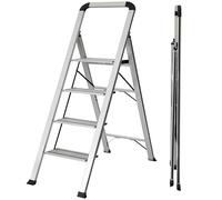 UZIRO Escabeau 4 Marches Pliable, Aluminium, Charge Maximale 150 kg | Léger et Compact, Marches Larges Antidérapantes, Système Anti-Pliage, Garde-Corps, Marche Pied Pliant, Marche Pied Caravane