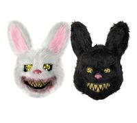 UZNIYTR 2 Pièces Masque Halloween Horreur, Masque De Lapin Sanglant Effrayant, Masque De Lapin en Peluche, Noir et Blanc
