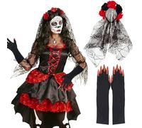 UZNIYTR Coiffe Rose Halloween, Halloween gloves, Coiffe Halloween, Gants De Diablesse Coiffe Les roses avec Voile Noir Gothique Medieval Fête Festival Coiffe de Deguisement Cosplay 2 pcs