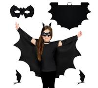 UZNIYTR Déguisement Chauve Souris Enfant, 4 PCS Cape du Magicien d'halloween, Costume Chauve Souris Enfant + Masque Chauve Souris + 2 Pince à Cheveux, Souris Enfant pour Fille Garçon Cosplay(120CM)