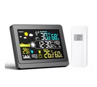 Uzoli E0622 Station météo sans fil avec capteur extérieur, horloge DCF | Température Humidité intérieure/extérieure • Écran couleur • Prévisions météo • Baromètre • Alerte gel • Phase lunaire