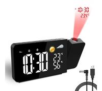 Uzoli EM3211A Réveil-projecteur Plafond LED, Prévisions météo 8h, Température et Humidité, 2 Alarmes, Fonction Snooze, Projection rotative à 180°, 10 Sonneries, idéal pour la Maison ou Le Bureau