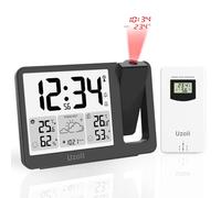 Uzoli EM3539E Réveil à Projection au Plafond avec Station météo, Horloge Radio-piloté, Projecteur Rotatif 180°, Température, Humidité, Prévisions météo, Niveaux de Confort, 1 capteur extérieur