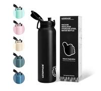 UZSPACE Gourde de sport, en acier inoxydable, 1 l (970 ml), isotherme à double paroi avec couvercle à rabat, ouverture d'une seule main, anti-fuite, pour randonnée, sport, fitness, gym, entraînement