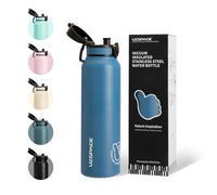 UZSPACE Gourde de sport, en acier inoxydable, 1 l (970 ml), isotherme à double paroi avec couvercle à rabat, ouverture d'une seule main, anti-fuite, pour randonnée, sport, fitness, gym, entraînement