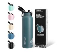 UZSPACE Gourde de sport, en acier inoxydable, 1 l (970 ml), isotherme à double paroi avec couvercle à rabat, ouverture d'une seule main, anti-fuite, pour randonnée, sport, fitness, gym, entraînement