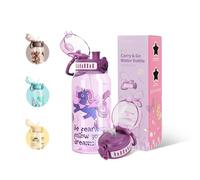 UZSPACE Gourde Enfant avec 2 Bouchons - Bouteille d'Eau 600ml sans BPA - Gourde Sport Enfant à Paille Étanche - Pour École, Sport et Voyage, Lilas