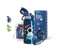 UZSPACE Gourde Enfant en Acier Inoxydable avec 2 Bouchons - Gourde Enfant 550ml avec Paille - Étanche, Sans BPA, Inclut une Housse de Protection - Pour Filles et Garçons, Espace Naval