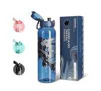UZSPACE Gourde Sport 1L - Gourde Adulte Transparente sans BPA à Motif Artistique - Étanche Bouteille d'eau - Idéale pour Fitness et Plein Air, Bleue