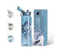 UZSPACE Gourde Sport 1L - Gourde Adulte Transparente sans BPA à Motif Artistique - Étanche Bouteille d'eau - Idéale pour Fitness et Plein Air, Bleu Ardoise