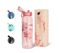 UZSPACE Gourde Sport 1L - Gourde Adulte Transparente sans BPA à Motif Artistique - Étanche Bouteille d'eau - Idéale pour Fitness et Plein Air, Blush