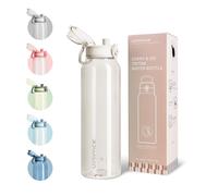 UZSPACE Gourde Sport 1L - Gourde Adulte Transparente sans BPA avec Poignée - Étanche Bouteille d'eau -Idéal pour Fitness et Voyage, Blanc Givré