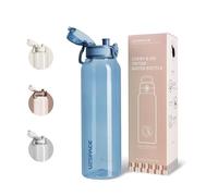 UZSPACE Gourde Sport 1L - Gourde Adulte Transparente sans BPA avec Poignée - Étanche Bouteille d'eau -Idéal pour Fitness et Voyage, Bleu Ardoise