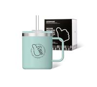 UZSPACE Mug Isotherme avec Paille & Poignée, Tasse a Cafe 500ml | Mug Isotherme Réutilisable, Acier Inoxydable 18/10, à Large Ouverture, pour Café Chaud et Boissons Froides, Bleu Brumeux
