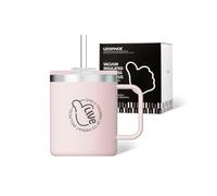 UZSPACE Mug Isotherme avec Poignée - Tasse a Cafe 500ml - Mug Thermos pour Café Chaud et Boissons Froides - Tasse à Café Réutilisable avec Paille, Quartz Rose