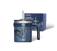 UZSPACE Mug Isotherme avec Poignée - Tasse a Cafe 500ml - Mug Thermos pour Café Chaud et Boissons Froides - Tasse à Café avec Motif Artistique et Paille, Bleue