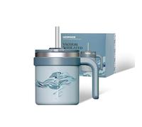 UZSPACE Mug Isotherme avec Poignée - Tasse a Cafe 500ml - Mug Thermos pour Café Chaud et Boissons Froides - Tasse à Café avec Motif Artistique et Paille, Bleu Brumeux