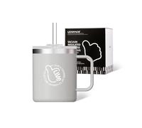 UZSPACE Mug Isotherme avec Poignée - Tasse a Cafe 500ml - Mug Thermos pour Café Chaud et Boissons Froides - Tasse à Café Réutilisable avec Paille, Gris Silex