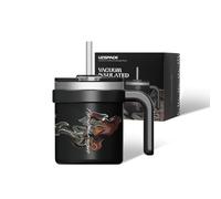 UZSPACE Mug Isotherme avec Poignée - Tasse a Cafe 500ml - Mug Thermos pour Café Chaud et Boissons Froides - Tasse à Café avec Motif Artistique et Paille, Noire