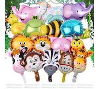 UZSUZZ 16 Ballons Animaux Jungle en Aluminium - Ballons Tête d'Animal Hélicium pour Fête d'Anniversaire Thème Animaux, Décoration Anniversaire Enfant