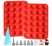 UZSUZZ 2 Pièces Moule Silicone Pâtisserie, 24 Cavités pour Cupcakes et Muffins, Moule Réutilisable en Silicone, BPA Free, Plaque Anti-Adhésive, Idéal pour Tartelettes, Brownies et Puddings (Rouge)