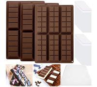UZSUZZ 3 pcs Moule Tablette Chocolat, Moule Silicone Tablette de Chocolat, Moule Silicone Chocolat Profond 6 Cavités Avec 1 Grattoir et 100 Sachets, pour Pieces en Chocolat Maison, Pralines