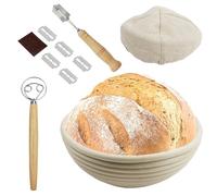 UZSUZZ Banneton Rond pour Pain, Panier Fermentation Pain Set avec des outils pour la Fabrication du Pain Kit pour Faire du Pain pour la Cuisson du Pain et Des Pâtisseries, Kit Boulanger Levain