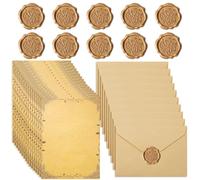 UZSUZZ Ensemble de Papeterie Vintage Papier Ensemble de Papier à Lettres Inclure 16 Feuilles de Papier à En-tête 10 Feuilles de Cire Autocollante et 10 Enveloppes Pour les Invitations de Mariage
