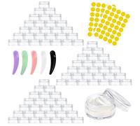 UZSUZZ Lot de 100 pots à échantillons rechargeables - 5 ml/5 g - Petits récipients en plastique vides transparents avec couvercles, étiquettes, spatule, accessoires de maquillage pour articles de
