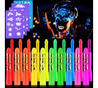 UZSUZZ Peinture Fluorescents UV, 10 Crayons Kit De Peinture UV Néon Pour Le Visage Et Le Corps, Lavables Non Toxiques Peinture pour le Visage, pour Halloween, Noël, Carnaval, Soirées à Thème